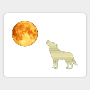 Wolf Howling At Orange Full Moon Magnet